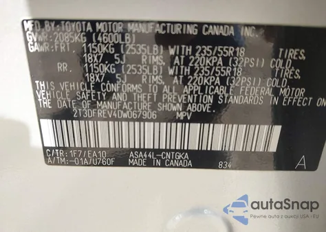 2013 Toyota Rav4 Limited из США, поврежденный, VIN 2T3DFREV4DW067906